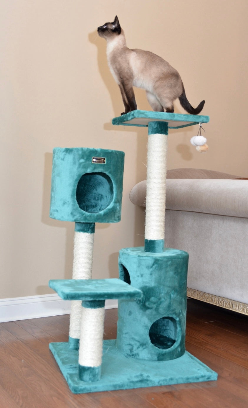 Dark Teal Real Wood 43” Cat Tree Condo