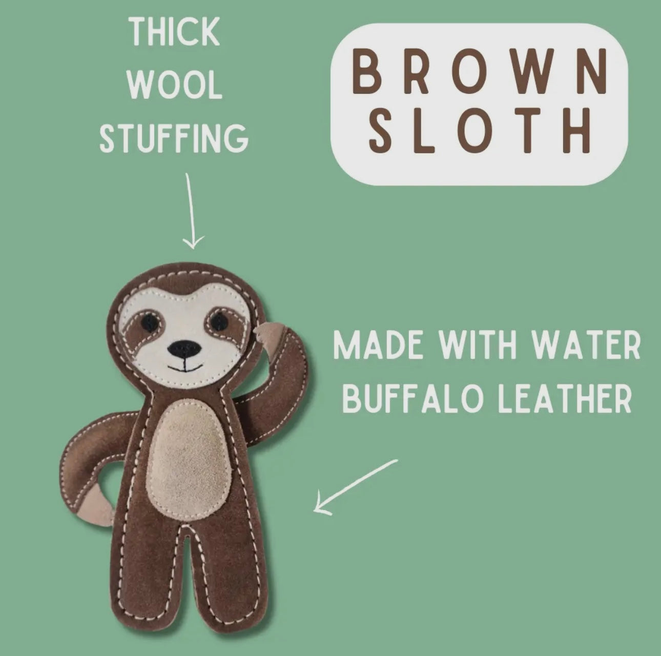 Tuff Toys Pet Friendly Eco-Sourced Sloth Leather Dog Toy
