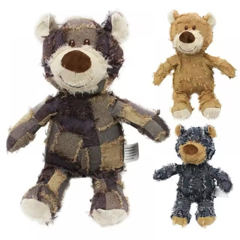 Teddy Bear Denim Plush Interactive Sound Making Dog Toy