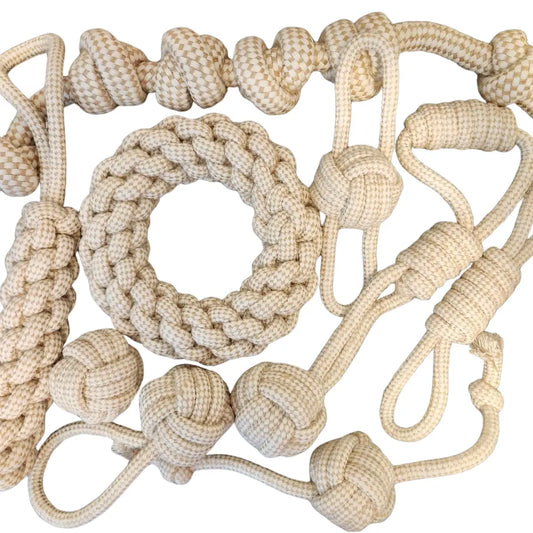 All Natural Hemp & Cotton Rope Dog Toys - Set of 9