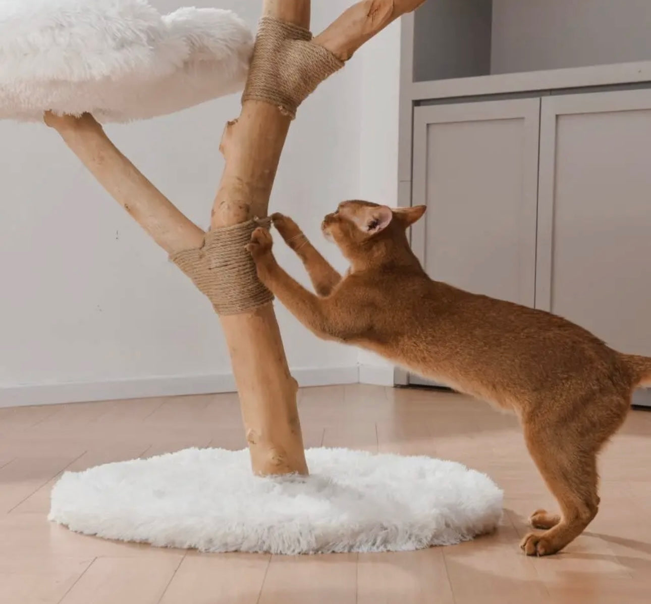 Michu 3 Tier Fluffy Blossom Flower Petal Real Wood Cat Tree