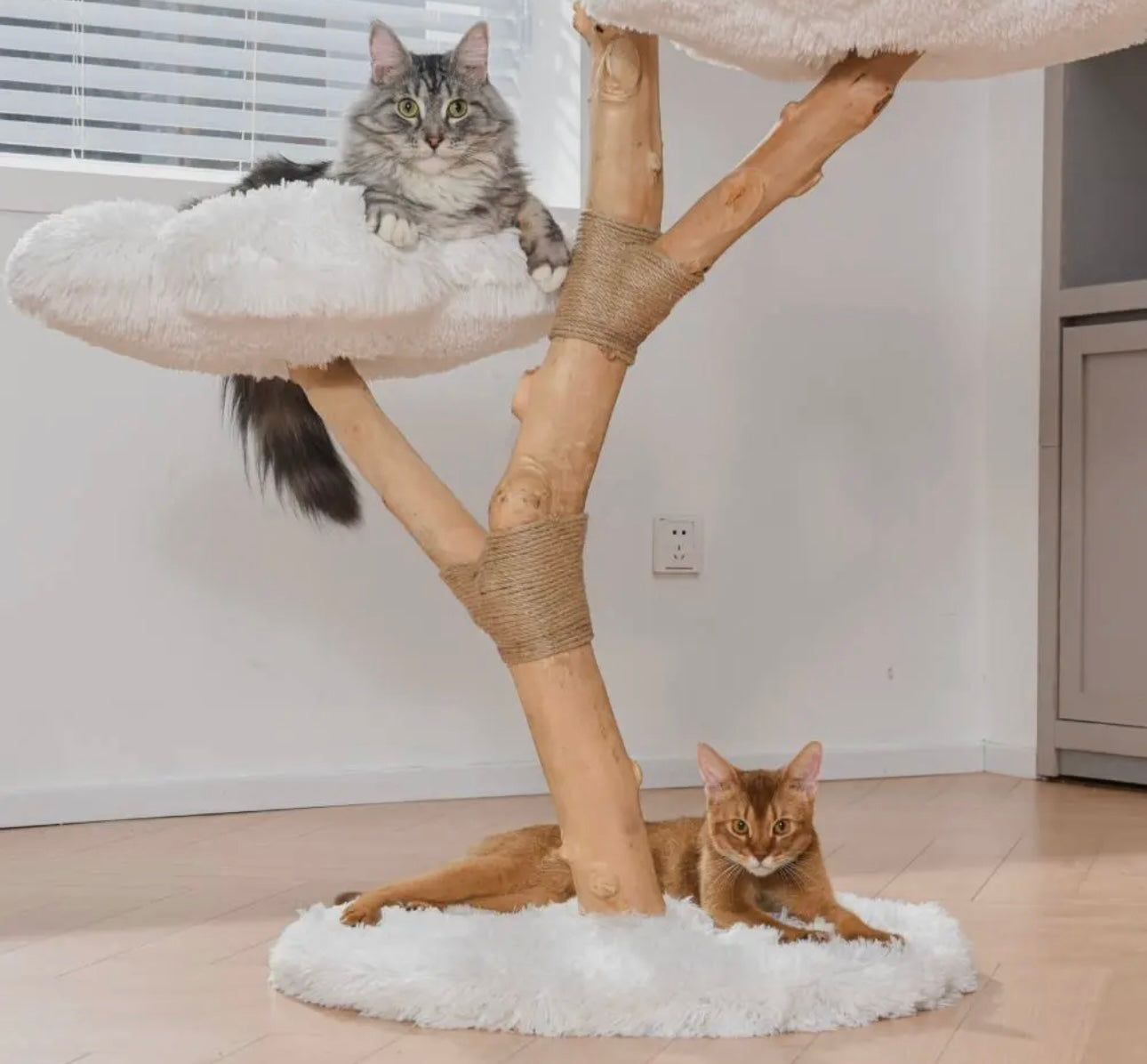 Michu 3 Tier Fluffy Blossom Flower Petal Real Wood Cat Tree