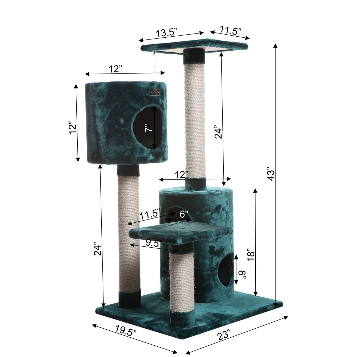 Dark Teal Real Wood 43” Cat Tree Condo