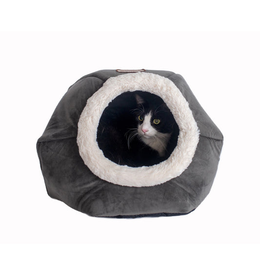 Velvet Warm Cat Cave Hideout Bed