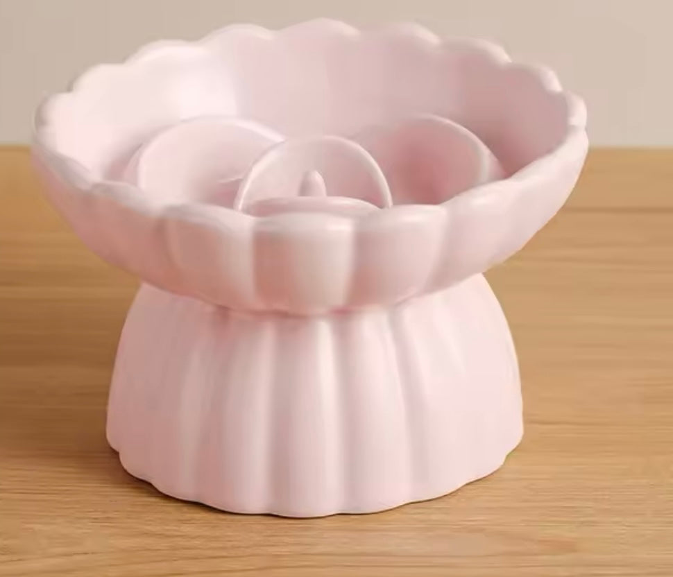 Flower Shape Slow Feeder Ceramic Cat Food Bowl