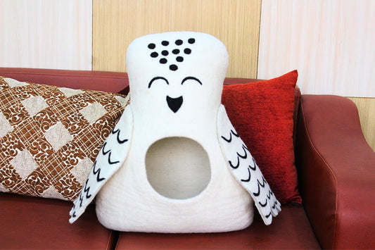 Felt Handmade White Owl Shaped Cat Cave