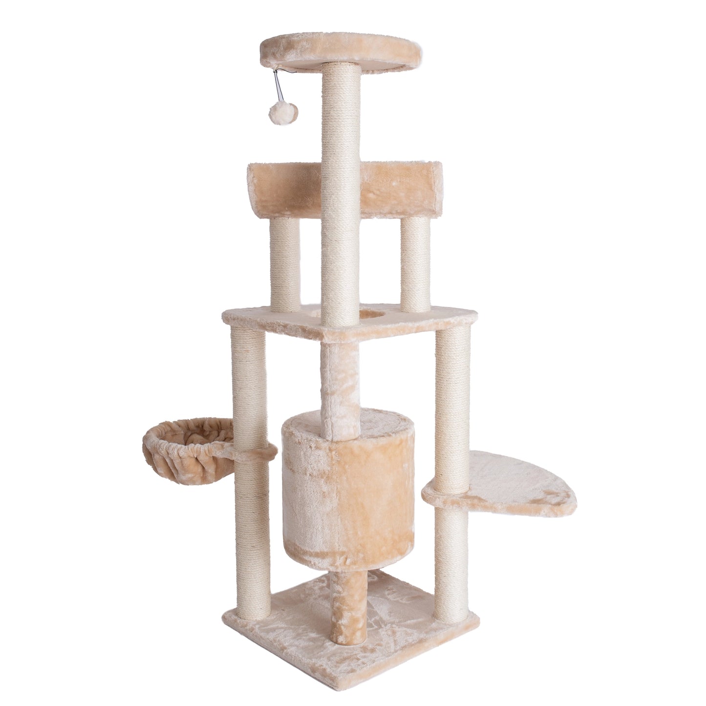 Real Wood Spacious Thick Fur Cat Tower with Lounge