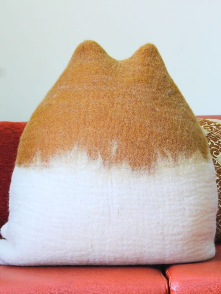 Felt Handmade Tan and White Cat Shaped Cat Cave