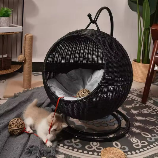 Rattan Round Hanging Pet Basket Bed