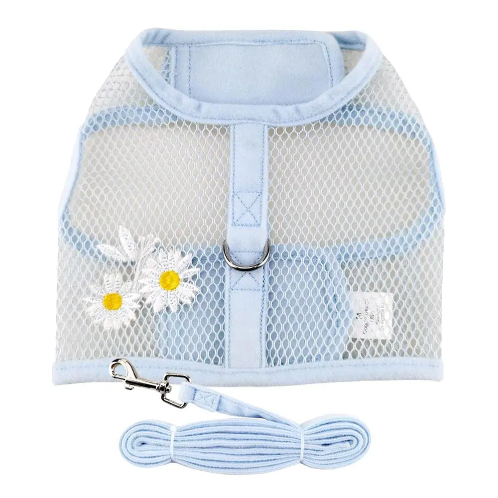 Cool Mesh Blue Daisy Dog Harness With Leash