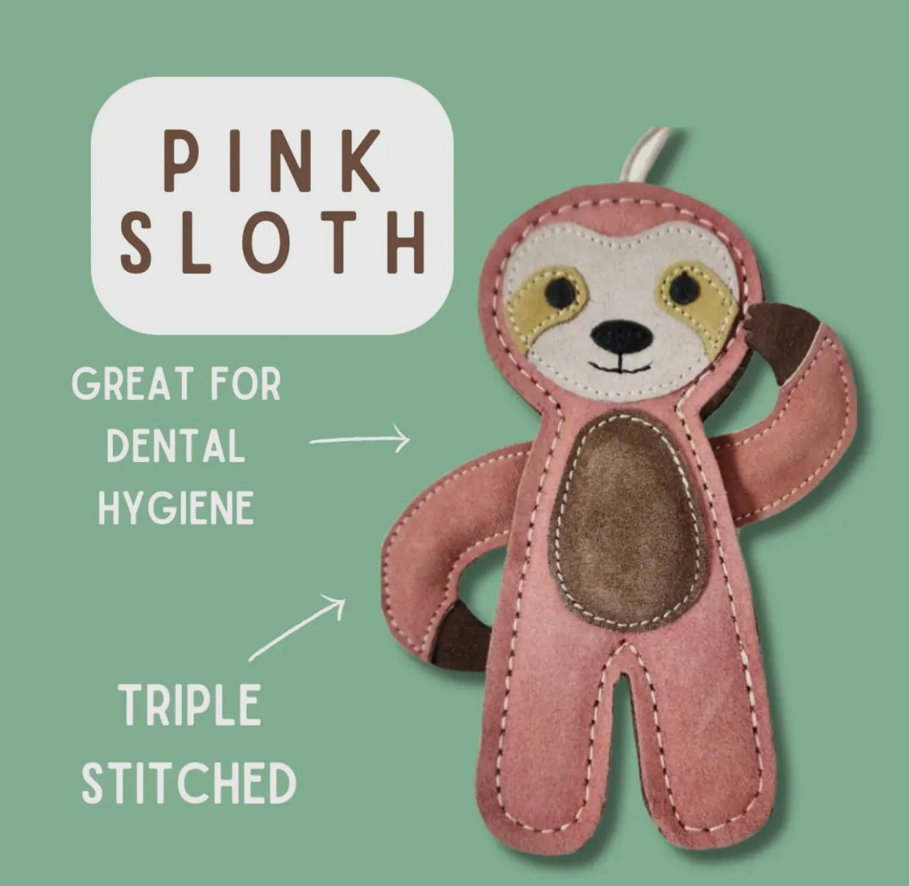 Tuff Toys Pet Friendly Eco-Sourced Sloth Leather Dog Toy