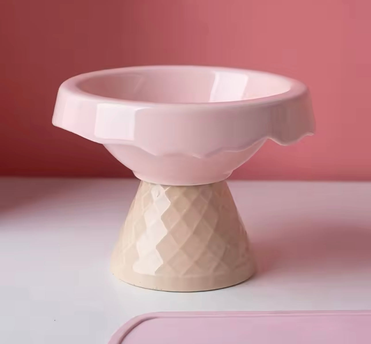 Ice Cream Cone Ceramic Elevated Cat Food Dish