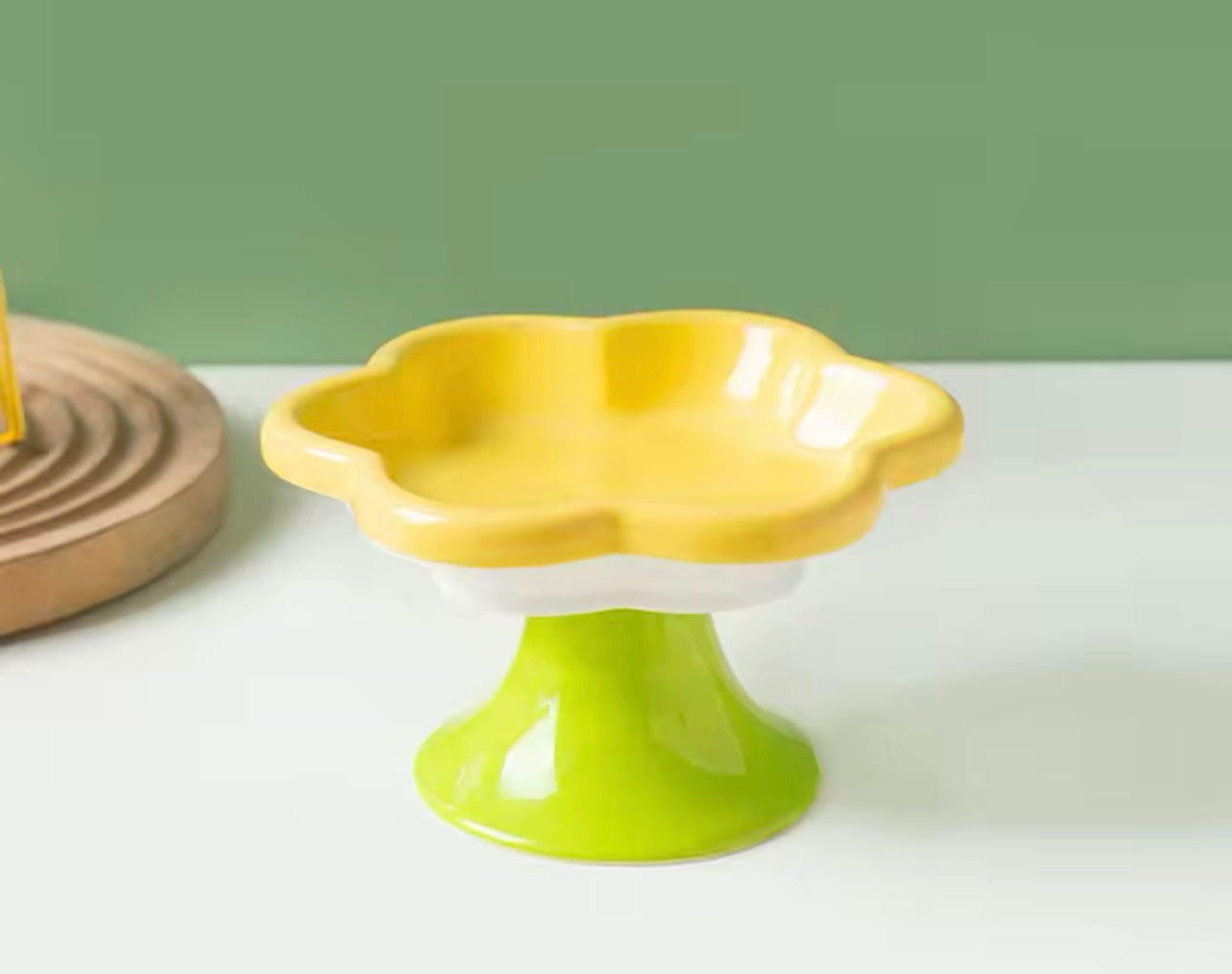 Flower Shape Elevated Ceramic Cat Food Dish