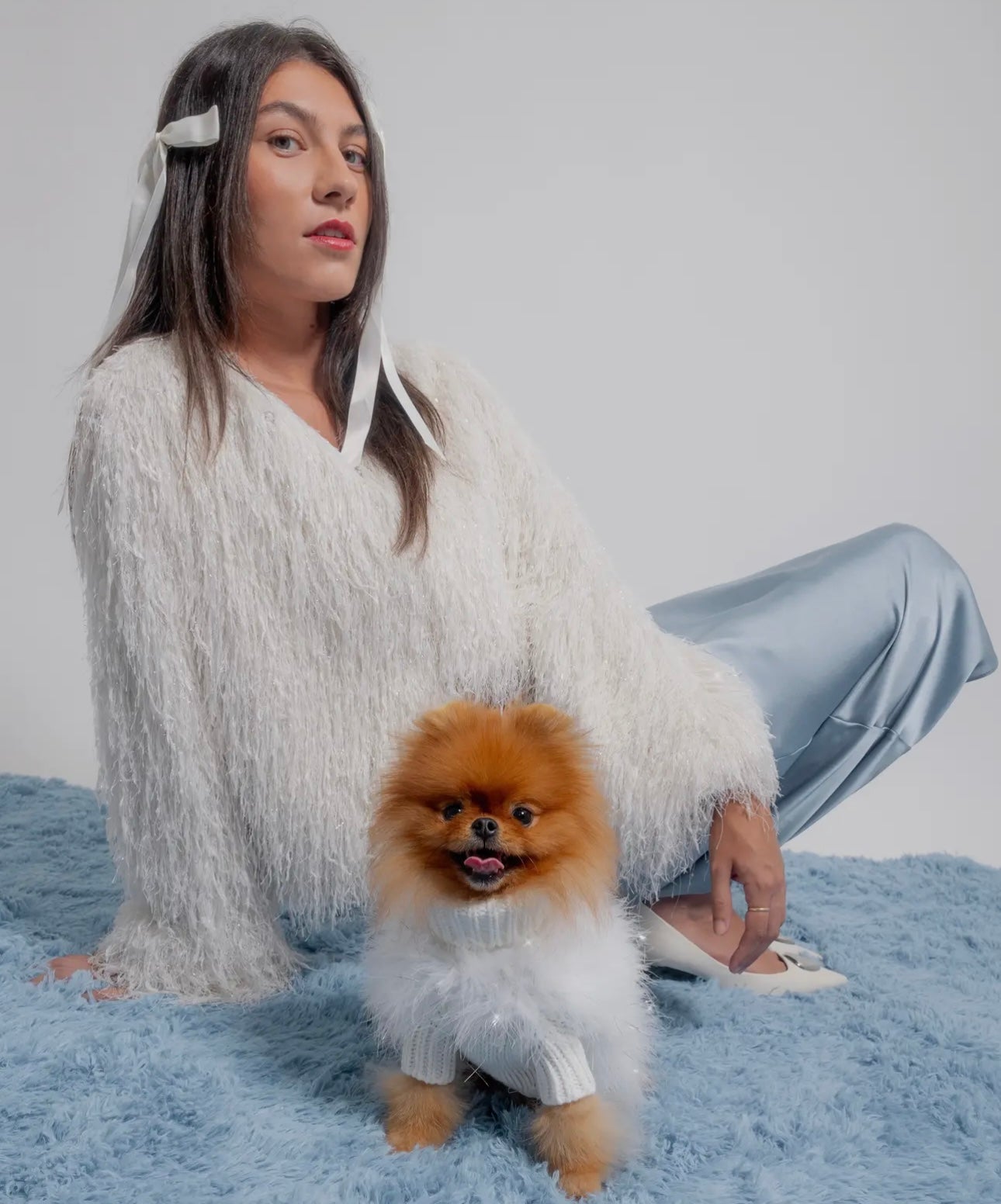 Holiday Glitz Fluffy Feather Pet Sweater - Christian Cowan x Maxbone