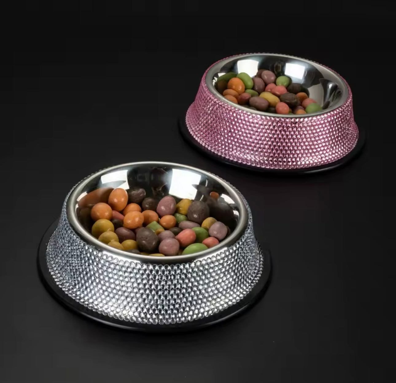 Bling Rhinestone Stainless Steel Dog and Cat Food and Water Bowl