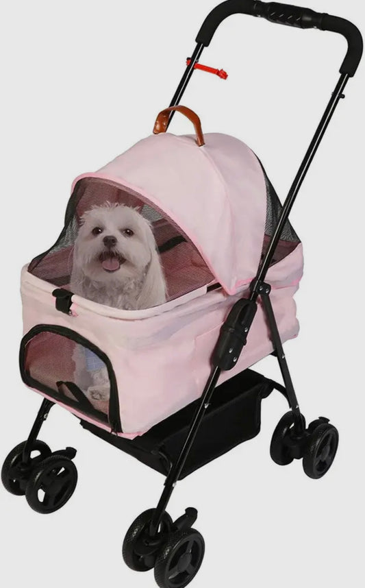 Pink Folding Pet Stroller For Small/Small Medium Dogs and Cats