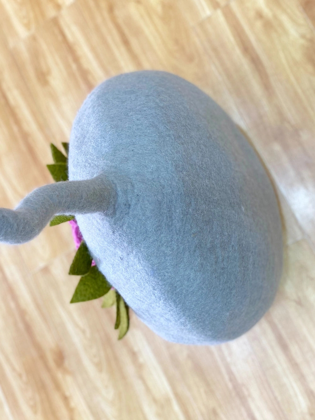 Felt Handmade Light Gray with Pink and Green Flower Design Cat Cave