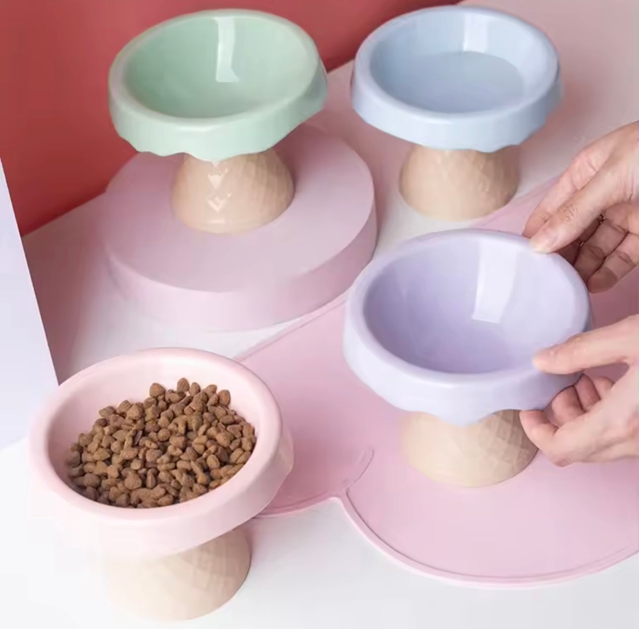 Ice Cream Cone Ceramic Elevated Cat Food Dish