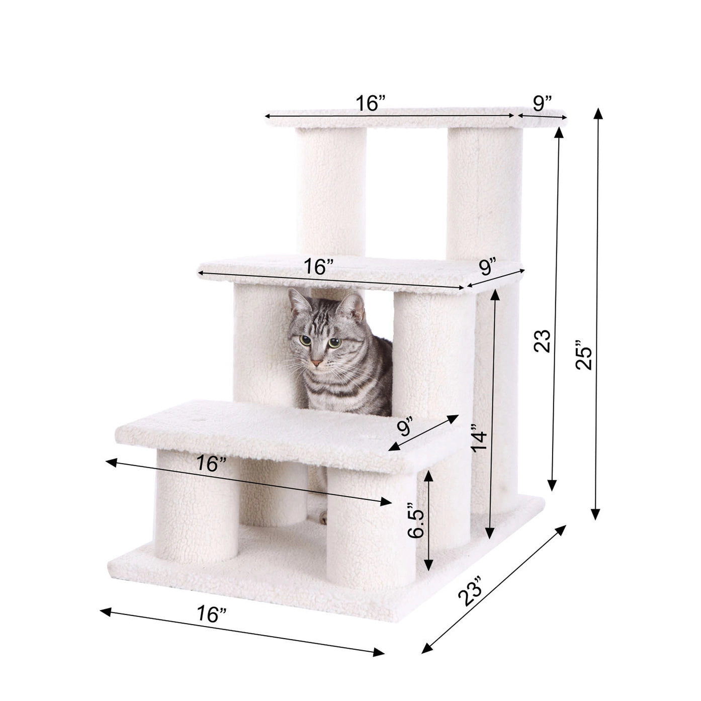 Real Wood 3 Step Cat and Dog Stairs 25"