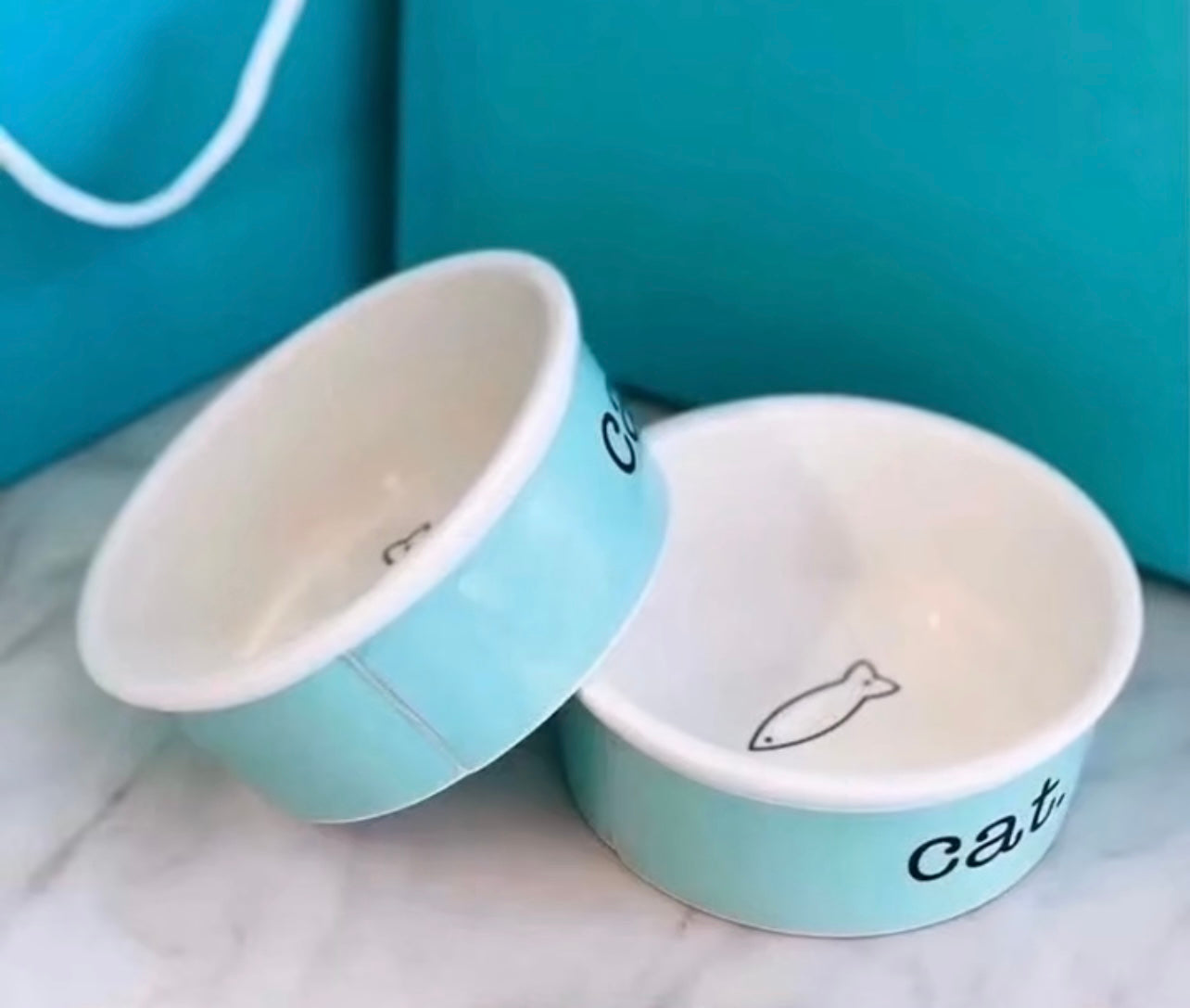 “Tiff” Designer Inspired Ceramic Dog Cat Bowl