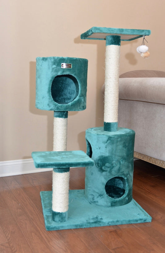 Dark Teal Real Wood 43” Cat Tree Condo