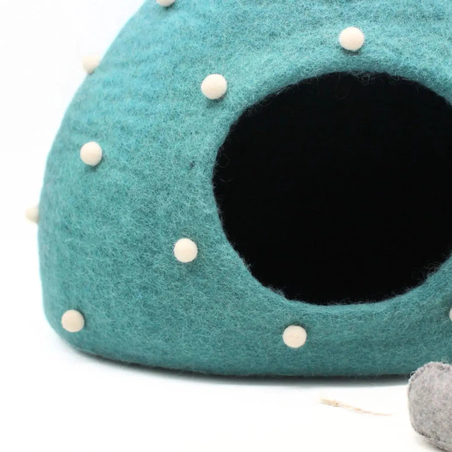 Felt Handmade Teal Blue with White Polka Dot Design Cat Cave