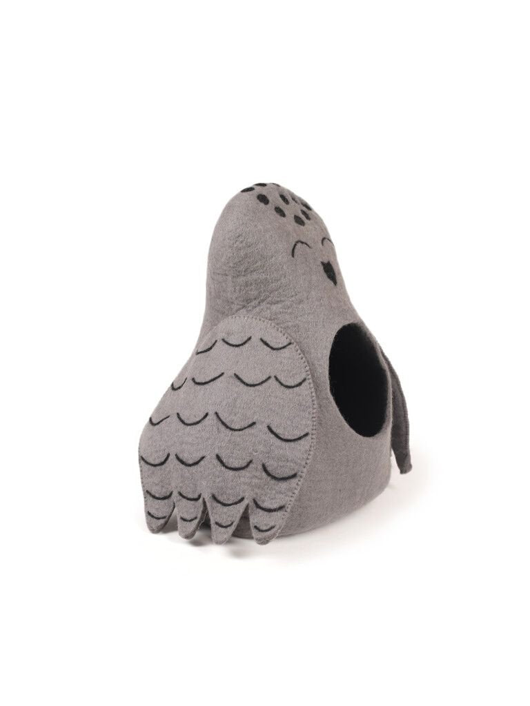 Felt Handmade Gray Owl Shaped Cat Cave