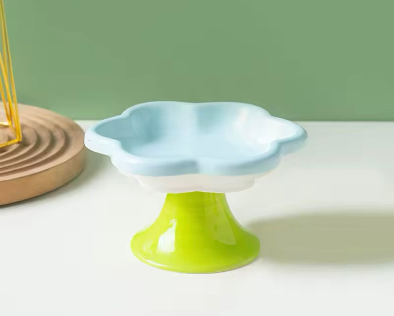 Flower Shape Elevated Ceramic Cat Food Dish