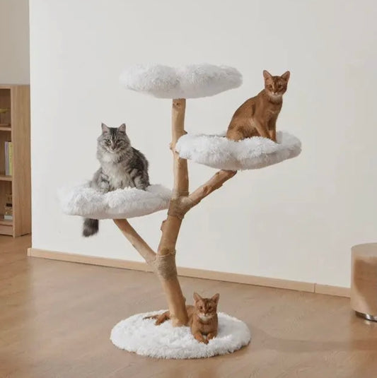 Michu 3 Tier Fluffy Blossom Flower Petal Real Wood Cat Tree