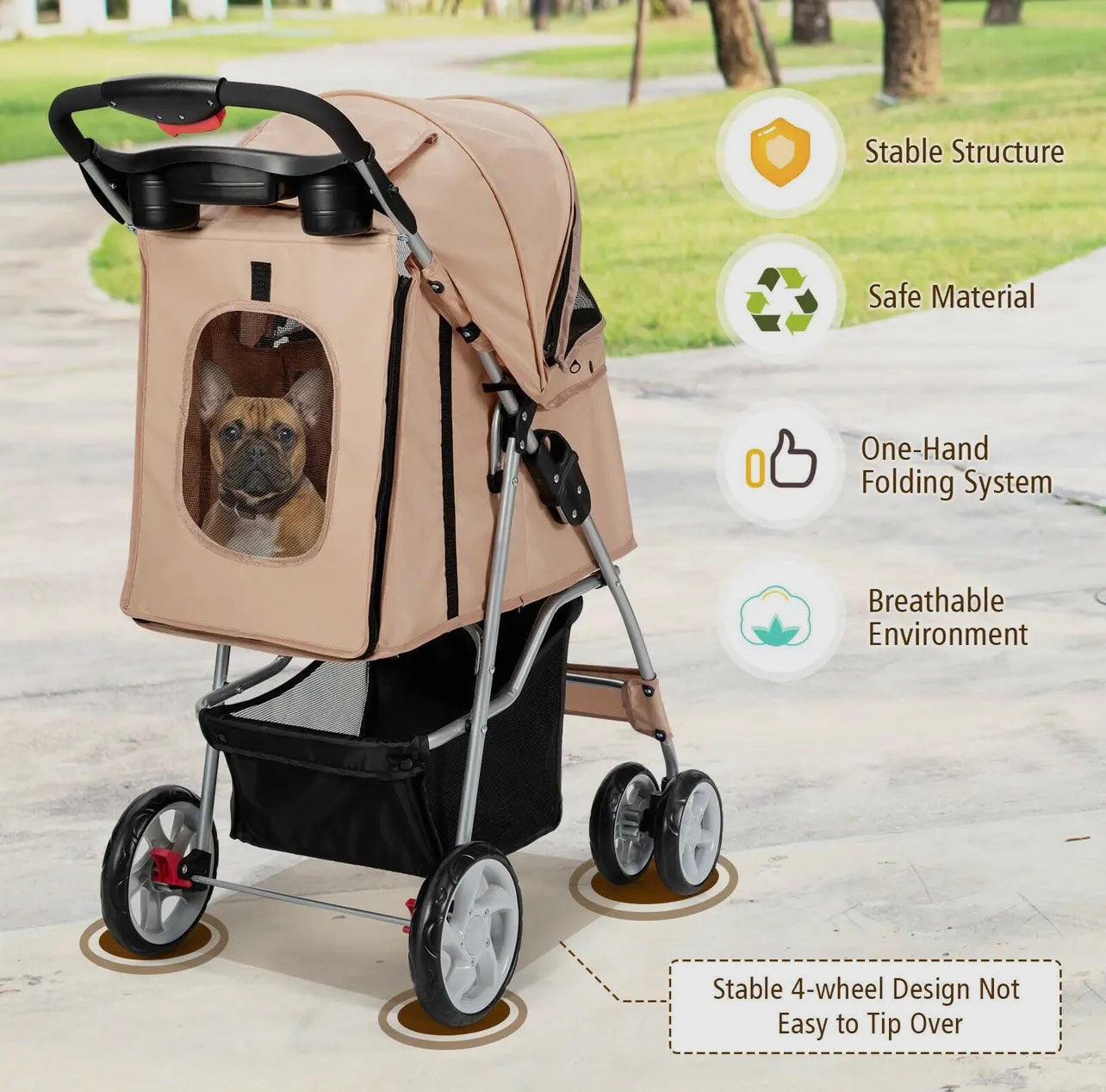 Foldable Pet Stroller with attached Storage Basket