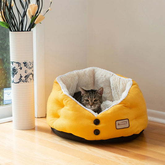 Buttoned Up Fluffy Cat Bed 20”