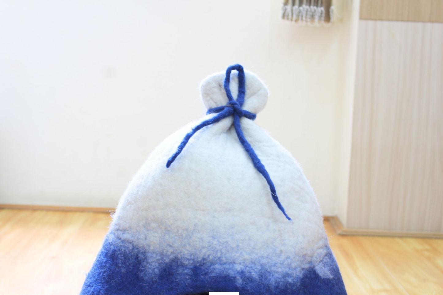 Felt Handmade Blue and White Bag Shaped Cat Cave