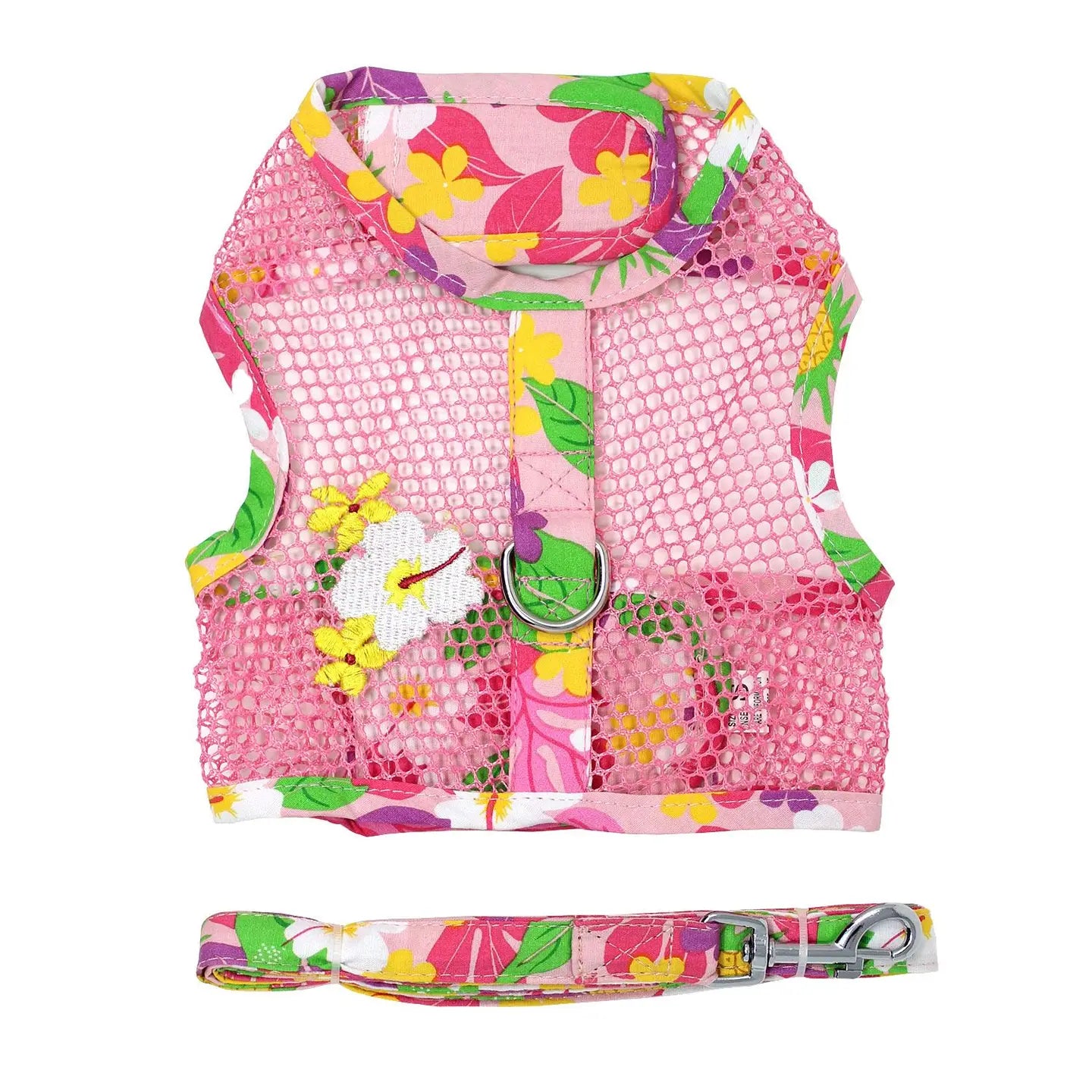 Cool Mesh Pink Hawaiian Floral Dog Harness With Leash