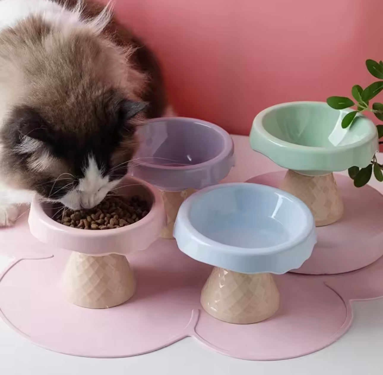 Ice Cream Cone Ceramic Elevated Cat Food Dish