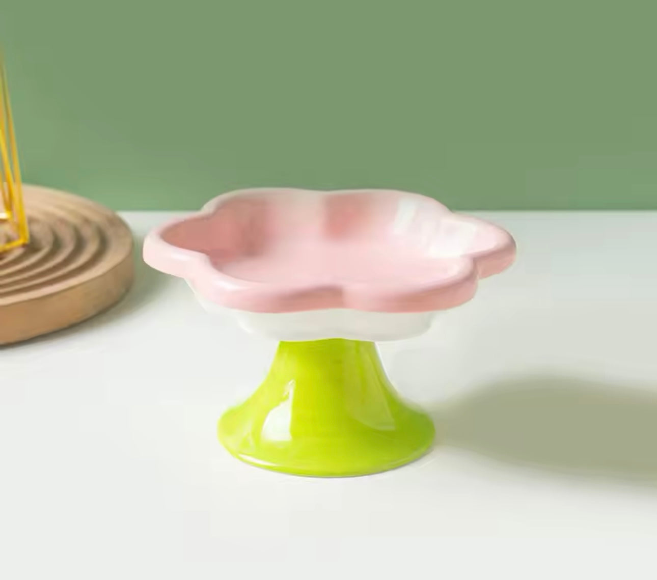 Flower Shape Elevated Ceramic Cat Food Dish