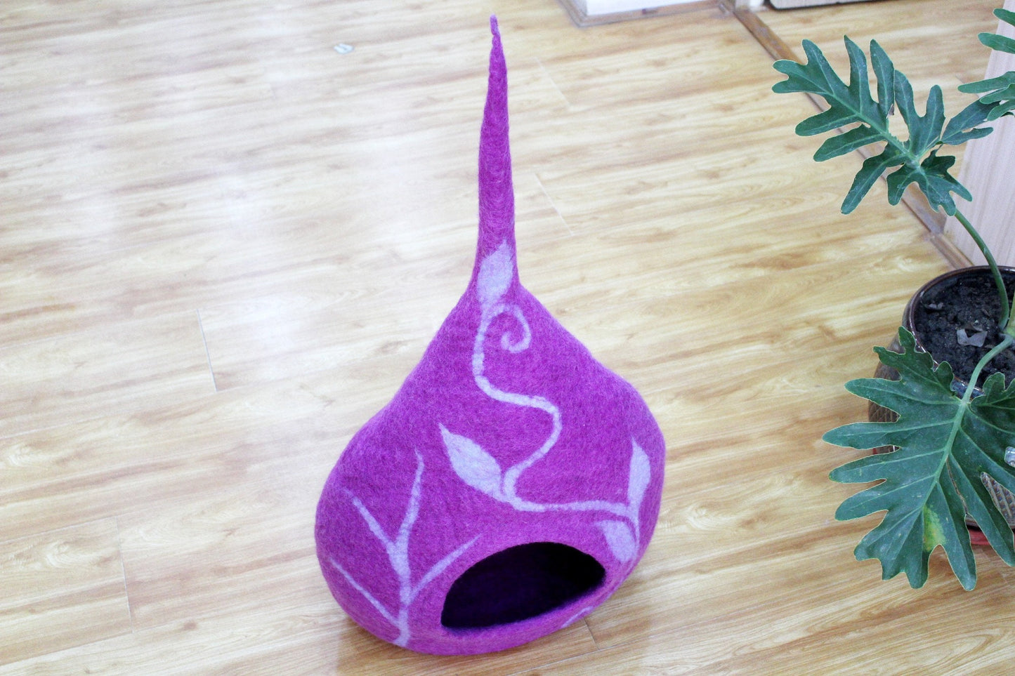 Felt Handmade Purple with Blue Ivy Design Cat Cave