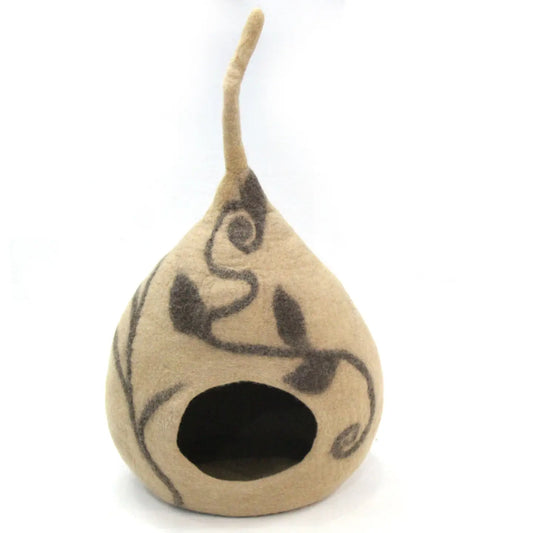 Felt Handmade Ivory and Beige Ivy Design Cat Cave