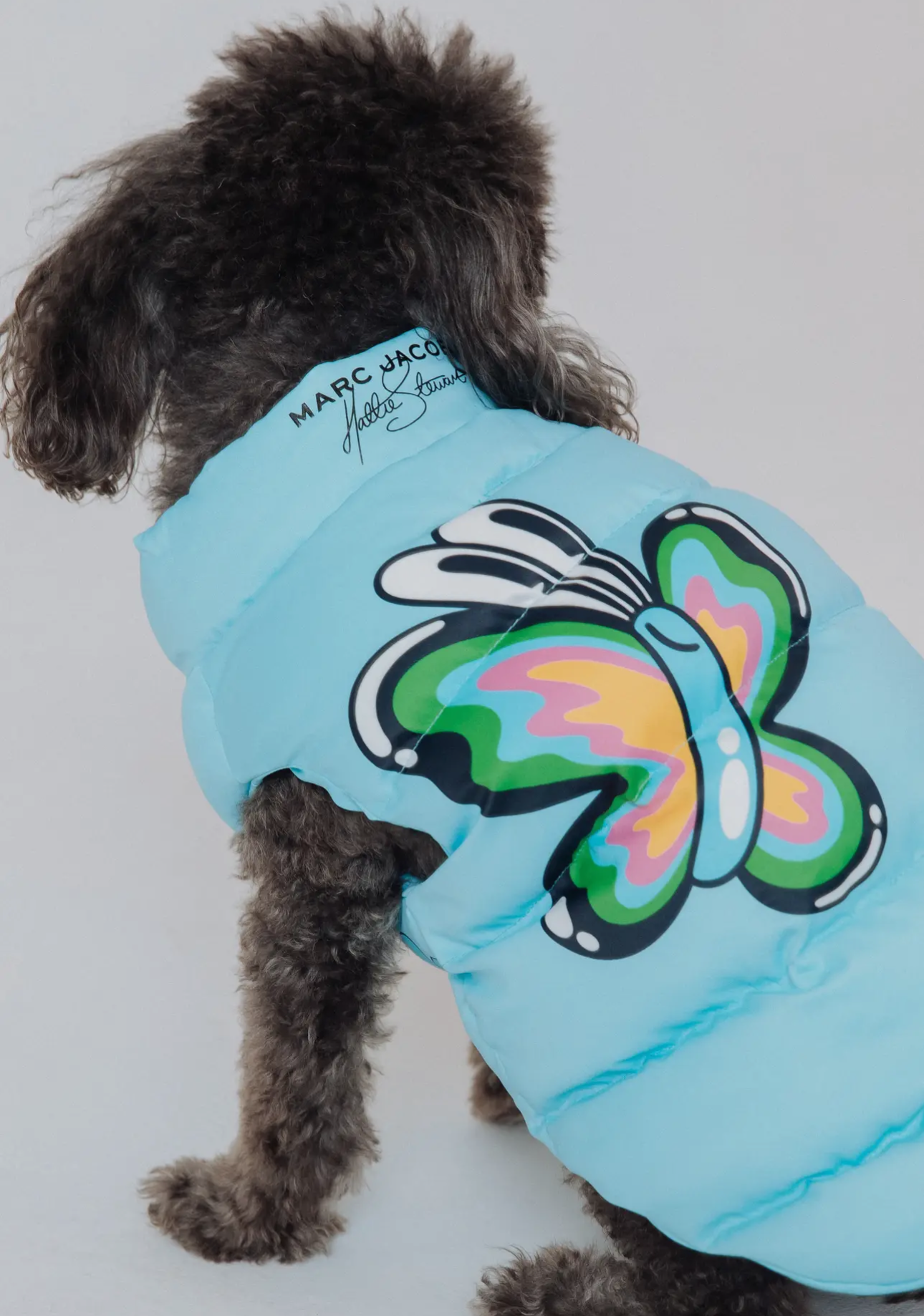 Marc Jacobs x Hattie Stewart Blue Butterfly Flower Design Puffer Dog Vest