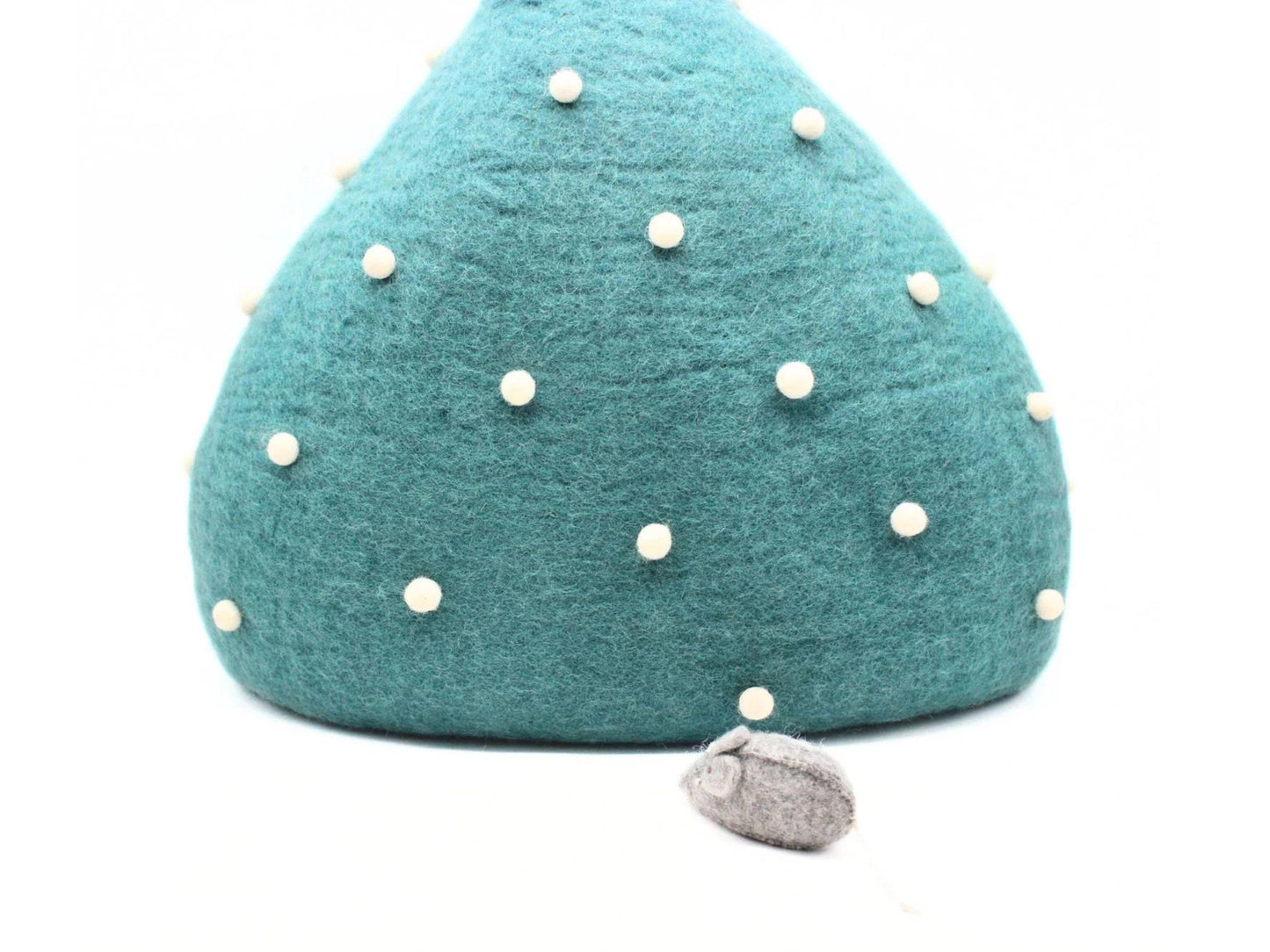 Felt Handmade Teal Blue with White Polka Dot Design Cat Cave