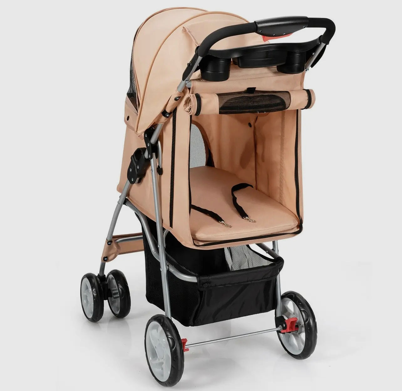 Foldable Pet Stroller with attached Storage Basket