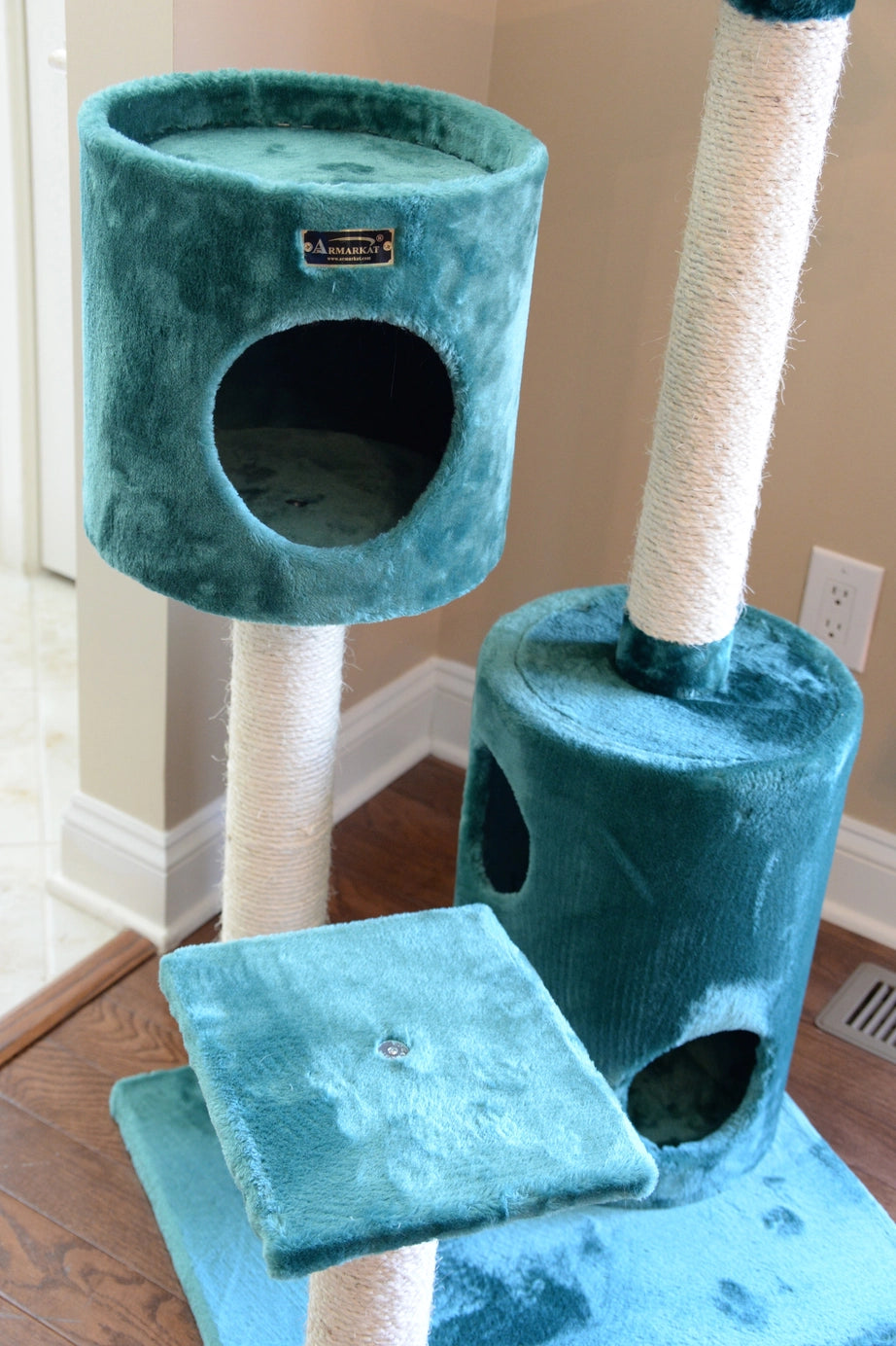 Dark Teal Real Wood 43” Cat Tree Condo