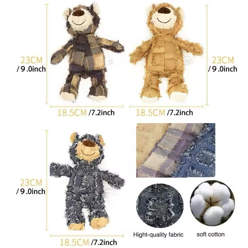 Teddy Bear Denim Plush Interactive Sound Making Dog Toy