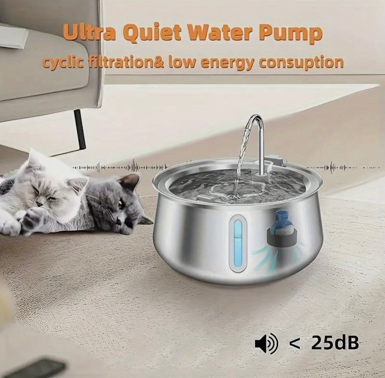 Stainless Steel Ultra Quiet Pet Water Fountain