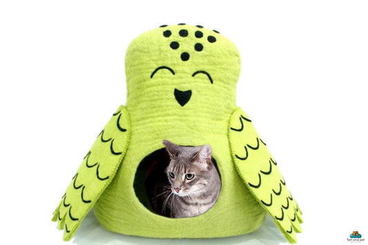 Felt Handmade Green Owl Shaped Cat Cave