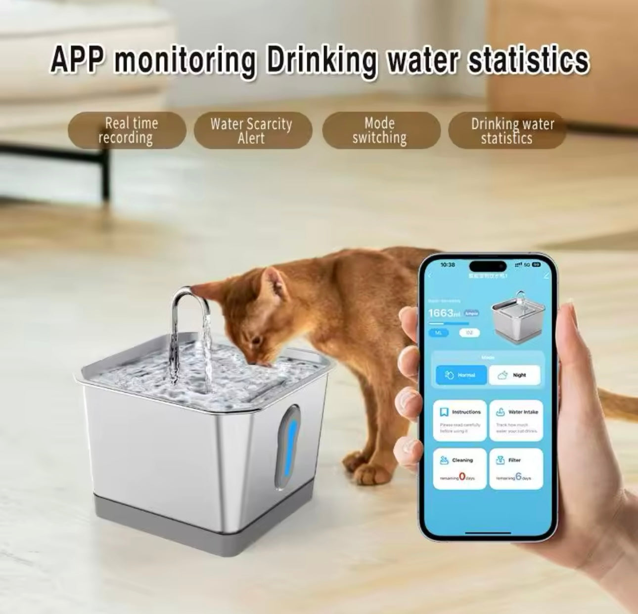 Smart Pet Stainless Steel Drinking Fountain with App