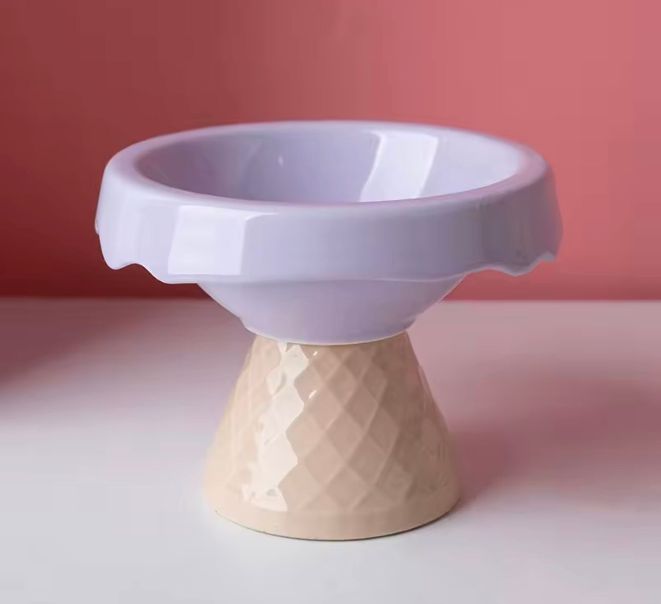 Ice Cream Cone Ceramic Elevated Cat Food Dish