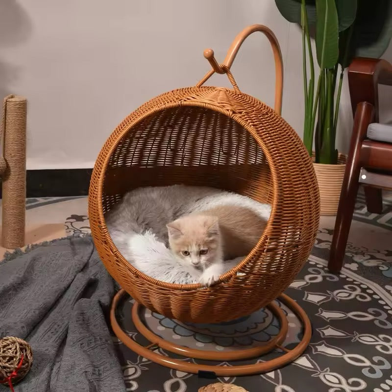 Rattan Round Hanging Pet Basket Bed