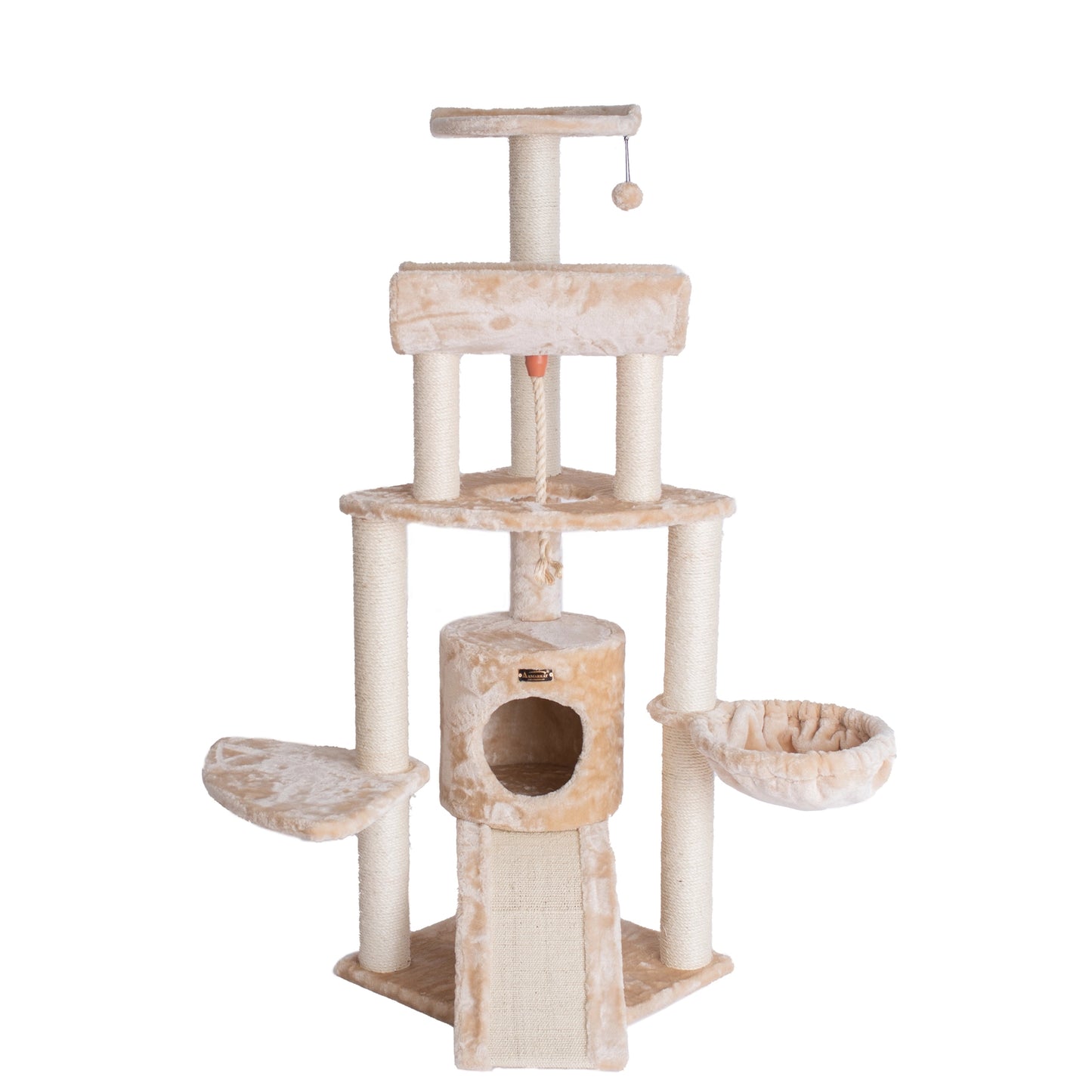 Real Wood Spacious Thick Fur Cat Tower with Lounge