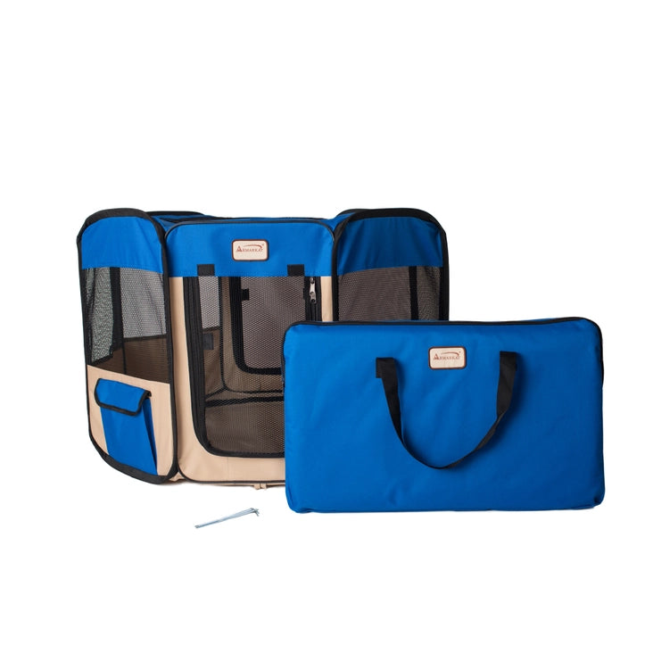 Octagon Blue and Beige Portable Pet Playpen