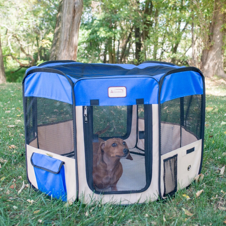 Octagon Blue and Beige Portable Pet Playpen